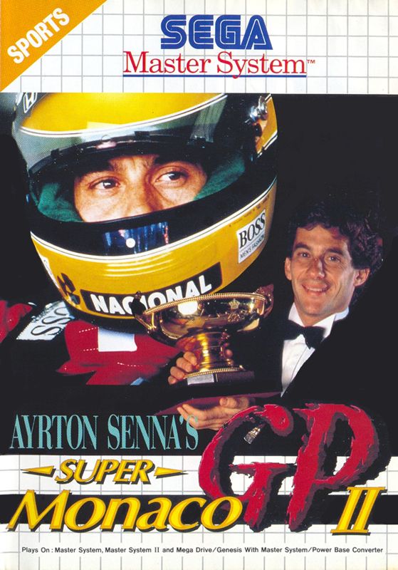Ayrton Senna's Super Monaco GP II box art for Sega Mega Drive